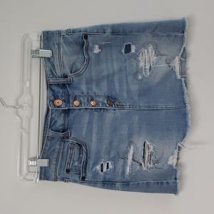 American Eagle high rise distressed denim‎ mini skirt